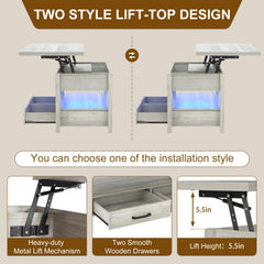 Lift Top Coffee Table, 3-in-1 Multifunctional Coffee Table with Drawers and Hidden Compartments, Coffee Table Converts to Dining Table, for Living Room, Dining Reception Room, Wood