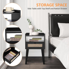 EOYUTLLY Nightstand Set of 2, End Table with Charging Station and Drawer Storage, Bedside Table with USB Ports Modern End Table for Living Room, Bedroom and Small Space, Black