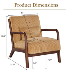 Mid Century Modern Accent Chairs, Upholstered Corduroy Fabric Lounge Arm Chair with Lumbar Cushion & Solid Wood Frame for for Living Room, Bedroom, Balcony, Camel