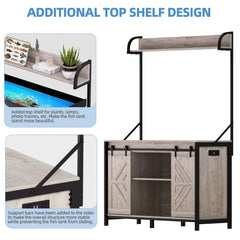 55-75 Gallon Fish Tank Stand with Power Outlets, Heavy Duty Metal Frame Aquarium Stand with Barn Door, Turtle Reptile Terrariums Stand, 1000LBS Capacity, Brown