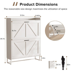 EOYUTLLY Shoe Cabinet for Entryway with 2 Flip Drawers,Narrow Wooden Shoe Storage Cabinet with Metal Legs,Hold 24 Pairs, 4-Tier Adjustable Shelves–Freestanding Hidden Shoe Organizer for Hallway, Foyer