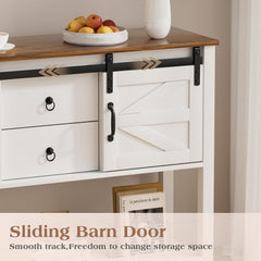 Coffee Bar Cabinet, 46”Farmhouse Coffee Bar with 2 Drawers and Sliding Barn Doors, Coffee Bar Buffet Cabinet Entryway Table with Storage for Dining Room, Living Room, Entryway, White