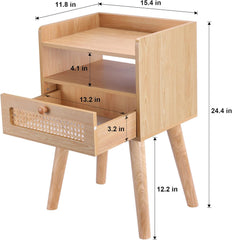 Urban Deco Nightstand,Wooden Bedside Table with Fabric Drawer,Modern End Table for Bedroom and Living Room.