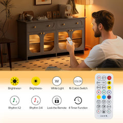 Buffet Cabinet with Storage and LED Light, 55” Sideboard Buffet Cabinet with 4 Glass Doors & 2 Drawers & Adjustable, Modern Credenza Coffee Bar Cabinets Buffets Table for Kitchen, Dining Room, Grey