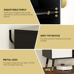 EOYUTLLY Coffee Bar Cabinet with Power Outlet & LED Light, Liquor Cabinet with Wine Rack & Glasse Holder, Wine Cabinet with Drawer for Home Bar, Black & White