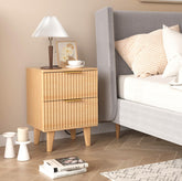 Urban Deco Wooden Nightstand with 2 Drawers, Small Bedside Table with Storage, Mid Century Modern End Side Table with Wood Fluted Drawers for Bedroom, Living Room๏ผNatural๏ผ
