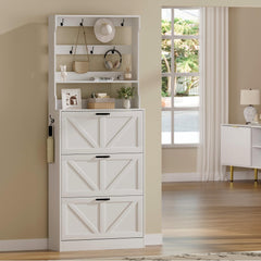 EOYUTLLY Shoe Cabinet for Entryway with 2 Flip Drawers,Narrow Wooden Shoe Storage Cabinet with Metal Legs,Hold 24 Pairs, 4-Tier Adjustable Shelves–Freestanding Hidden Shoe Organizer for Hallway, Foyer