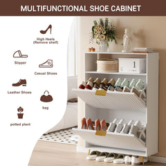 Urban Deco Shoe Storage Cabinet for Entryway, Wooden Organizer Shoe Cabinet with 2 Flip Drawers, Elegant 2 Tier Freestanding Shoe Organizer (Black)