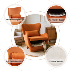 Velvet Fabric Living Room Chair, Modern Oval Round Armchair, 2 in 1 Pet Friendly Single Sofa Chair with Thickened Backrest and Classic Track Arms for Office/Bedroom/Reading Spaces, Orange