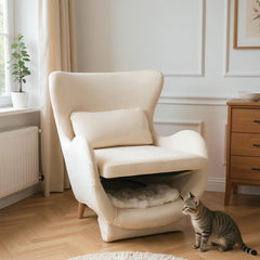 Velvet Fabric Living Room Chair, Modern Oval Round Armchair, 2 in 1 Pet Friendly Single Sofa Chair with Thickened Backrest and Classic Track Arms for Office/Bedroom/Reading Spaces, Orange