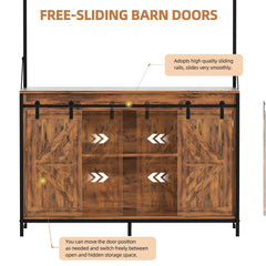 55-75 Gallon Fish Tank Stand with Power Outlets, Heavy Duty Metal Frame Aquarium Stand with Barn Door, Turtle Reptile Terrariums Stand, 1000LBS Capacity, Brown