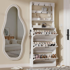 EOYUTLLY Shoe Cabinet for Entryway with 2 Flip Drawers,Narrow Wooden Shoe Storage Cabinet with Metal Legs,Hold 24 Pairs, 4-Tier Adjustable Shelves–Freestanding Hidden Shoe Organizer for Hallway, Foyer