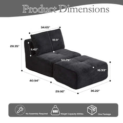 Love seat Sofa Couch for Living Room, Corduroy Fabric, Modern Memory Foam Compressed Sofa with Pillows, High-Resilience Memory Foam, Easy Assembly for Small Spaces (Grey, 1 Seat)