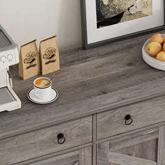 Buffet Cabinet with Storage, 55”Large Coffee Bar Cabinet with 2 Drawers and 4 Barn Doors, Adjustable Shelf, Modern Farmhouse Sideboard Buffet for Kitchen, Living Room, Grey