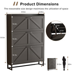 EOYUTLLY Shoe Cabinet Storage for Entryway, Narrow Shoe Rack Cabinet with 3 Flip Drawers & Coat Rack, Hidden Shoe Storage Cabinet, 2-in-1 Hall Tree Slim Freestanding Shoe Rack Organizer, Rustic Brown