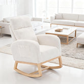 Rocking Chair, Upholstered Nursery Glider Rocking Chair with Solid Wood Legs & Side Pocket, Accent Armchair Comfy Chairs Rocking Chair Nursery for Living Room Bedroom Offices (White, Teddy)