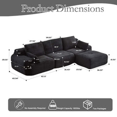 Love seat Sofa Couch for Living Room, Corduroy Fabric, Modern Memory Foam Compressed Sofa with Pillows, High-Resilience Memory Foam, Easy Assembly for Small Spaces (Grey, 1 Seat)