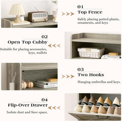 EOYUTLLY Shoe Cabinet Storage for Entryway, Narrow Shoe Rack Cabinet with 2 Flip Drawers, Freestanding Hidden Shoe Rack Storage Organizer (Without Light, Grey)