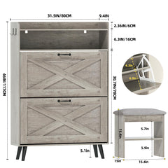 EOYUTLLY Shoe Storage Cabinet with 2 Flip Drawers & Open Shelf, Shoe Cabinet with Small Bench, Freestanding Shoe Organizer for Entryway, Narrow Shoe Rack with Legs, Rustic Brown