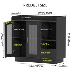 Wine Bar Cabinet with LED Lights, Floating Coffee Bar Cabinet with Wine and Glass Rack, Modern Liquor Cabinet with Glass Doors and Drawers for Living Room, Black