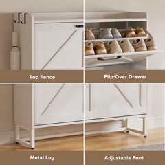 EOYUTLLY Shoe Cabinet Storage for Entryway, Narrow Shoe Rack Cabinet with 3 Flip Drawers & Coat Rack, Hidden Shoe Storage Cabinet, 2-in-1 Hall Tree Slim Freestanding Shoe Rack Organizer, Rustic Brown