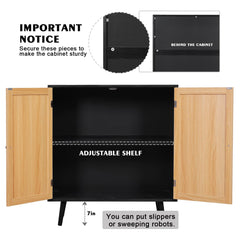 EOYUTLLY Black Fluted Buffet Cabinet,Wood Sideboard Buffet Cabinet with Adjustable Shelf, Fluted Accent Cabinet with Rose Gold Colored Metal Legs, Storage Cabinet for Living Room,Dining Room,Kitchen