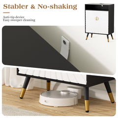 EOYUTLLY Buffet Cabinet with Storage, Buffet Cabinet with Charging Station & LED Light, Sideboard Cabinet with Decorative Sunlight Pattern Door, Accent Cabinet for Living Room, Entryway, Black & White