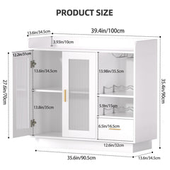 Wine Bar Cabinet with LED Lights, Floating Coffee Bar Cabinet with Wine and Glass Rack, Modern Liquor Cabinet with Glass Doors and Drawers for Living Room, Black