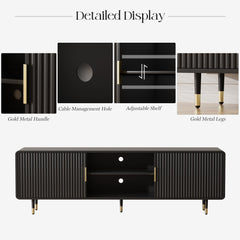TV Stand for 65 Inch TV, Fluted TV Stand with Curved Profile, Modern Entertainment Center TV Console Table with Sliding Doors & Adjustable Shelves, TV Stands for Living Room Bedroom, Black