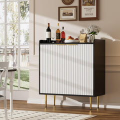 EOYUTLLY Coffee Bar Cabinet with Wine Rack & Glass Holder, Liquor Cabinet with Fluted Doors, Modern Sideboard Buffet Cabinet with Drawer Storage for Living Room Kitchen, Black