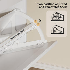 EOYUTLLY Shoe Cabinet for Entryway with 2 Flip Drawers,Narrow Wooden Shoe Storage Cabinet with Metal Legs,Hold 24 Pairs, 4-Tier Adjustable Shelves–Freestanding Hidden Shoe Organizer for Hallway, Foyer