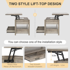 42'' Lift Top Coffee Table, 4-in-1 Multifunctional Lift Coffee Table with Storage & Hidden Compartments, Farmhouse Coffe Table with Lifting top for Living Room, Dining Reception Room, White