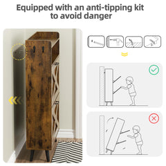 EOYUTLLY Shoe Storage Cabinet with 2 Flip Drawers & Open Shelf, Shoe Cabinet with Small Bench, Freestanding Shoe Organizer for Entryway, Narrow Shoe Rack with Legs, Rustic Brown