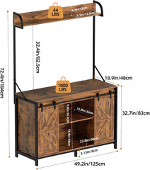 55-75 Gallon Fish Tank Stand with Power Outlets, Heavy Duty Metal Frame Aquarium Stand with Barn Door, Turtle Reptile Terrariums Stand, 1000LBS Capacity, Brown