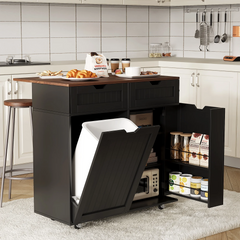 SNYNUXX Kitchen Island with Drop Leaf, Rolling Mobile Island Cart with Drawer, Wooden Countertop and Lockable Casters, Black-35.43"x23.62"x35.43"