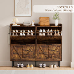 EOYUTLLY Shoe Cabinet Storage for Entryway, Narrow Shoe Rack Cabinet with 3 Flip Drawers & Coat Rack, Hidden Shoe Storage Cabinet, 2-in-1 Hall Tree Slim Freestanding Shoe Rack Organizer, Rustic Brown