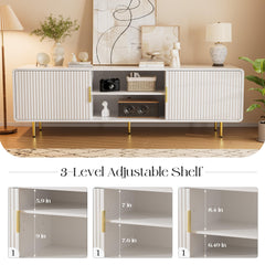 TV Stand for 65 Inch TV, Fluted TV Stand with Curved Profile, Modern Entertainment Center TV Console Table with Sliding Doors & Adjustable Shelves, TV Stands for Living Room Bedroom, Black