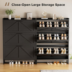 EOYUTLLY Shoe Cabinet Storage for Entryway, Narrow Shoe Rack Cabinet with 3 Flip Drawers & Coat Rack, Hidden Shoe Storage Cabinet, 2-in-1 Hall Tree Slim Freestanding Shoe Rack Organizer, Rustic Brown