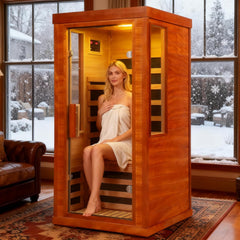 Far Infrared Sauna for Home One Person, 1170W Fast Heating Solid Wood Indoor Dry Sauna Room with LCD Display, Tempered Glass Door/Bluetooth Speakers/Vent and LED Lighting, Easy Assembly