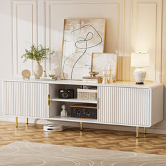 TV Stand for 65 Inch TV, Fluted TV Stand with Curved Profile, Modern Entertainment Center TV Console Table with Sliding Doors & Adjustable Shelves, TV Stands for Living Room Bedroom, Black