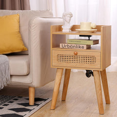 EOYUTLLY Nightstand Set of 2, End Table with Charging Station and Drawer Storage, Bedside Table with USB Ports Modern Side Table for Living Room, Bedroom and Small Space, Natural