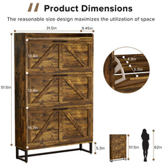 EOYUTLLY Shoe Cabinet for Entryway with 2 Flip Drawers,Narrow Wooden Shoe Storage Cabinet with Metal Legs,Hold 24 Pairs, 4-Tier Adjustable Shelves–Freestanding Hidden Shoe Organizer for Hallway, Foyer