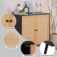 EOYUTLLY Black Fluted Buffet Cabinet,Wood Sideboard Buffet Cabinet with Adjustable Shelf, Fluted Accent Cabinet with Rose Gold Colored Metal Legs, Storage Cabinet for Living Room,Dining Room,Kitchen