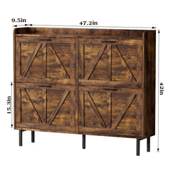 EOYUTLLY Shoe Cabinet Storage for Entryway, Narrow Shoe Rack Cabinet with 3 Flip Drawers & Coat Rack, Hidden Shoe Storage Cabinet, 2-in-1 Hall Tree Slim Freestanding Shoe Rack Organizer, Rustic Brown