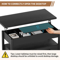 42'' Lift Top Coffee Table, 4-in-1 Multifunctional Lift Coffee Table with Storage & Hidden Compartments, Farmhouse Coffe Table with Lifting top for Living Room, Dining Reception Room, White