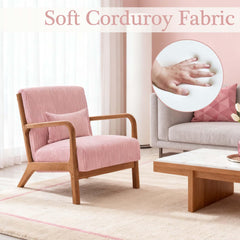 Mid Century Modern Accent Chairs, Upholstered Corduroy Fabric Lounge Arm Chair with Lumbar Cushion & Solid Wood Frame for for Living Room, Bedroom, Balcony, Camel