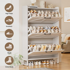 EOYUTLLY Shoe Cabinet Storage for Entryway, Narrow Shoe Rack Cabinet with 3 Flip Drawers & Coat Rack, Hidden Shoe Storage Cabinet, 2-in-1 Hall Tree Slim Freestanding Shoe Rack Organizer, Rustic Brown