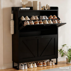 EOYUTLLY Shoe Cabinet Storage for Entryway, Narrow Shoe Rack Cabinet with 3 Flip Drawers & Coat Rack, Hidden Shoe Storage Cabinet, 2-in-1 Hall Tree Slim Freestanding Shoe Rack Organizer, Rustic Brown