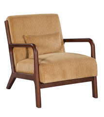 Mid Century Modern Accent Chairs, Upholstered Corduroy Fabric Lounge Arm Chair with Lumbar Cushion & Solid Wood Frame for for Living Room, Bedroom, Balcony, Camel