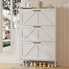 EOYUTLLY Shoe Cabinet Storage for Entryway, Narrow Shoe Rack Cabinet with 3 Flip Drawers & Coat Rack, Hidden Shoe Storage Cabinet, 2-in-1 Hall Tree Slim Freestanding Shoe Rack Organizer, Rustic Brown